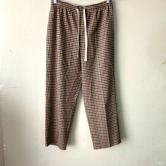 J. Crew 10P Italian Stretch Wool Pull On Trousers Navy Brown Check Tollegno 1900 - Picture 3 of 14